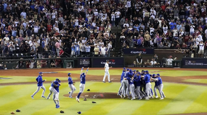 The Rangers celebrate the World Series.